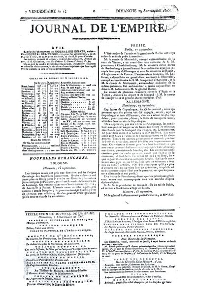 Journal de lEmpire, 1805. szeptember 29. (nyomtatott) alkotó: French School