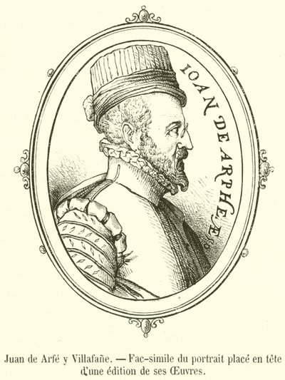 Juan de Arfe y Villafane, Művei kiadásának élén elhelyezett portré fakszimile (metszet) alkotó: French School