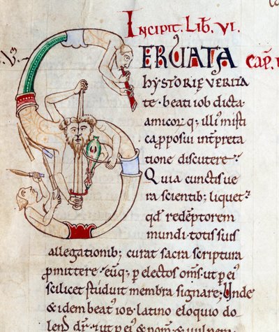 Zsonglőrök és zenészek - lettrine S (iniciálé). Miniatúra a "Moralia in Job", Morales sur Job kéziratból, Szent Gergelytől, a citeaux-i apátságból. alkotó: French School