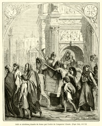 Claudius császár parancsára Rómából kiutasított zsidók és keresztények (metszet) alkotó: French School
