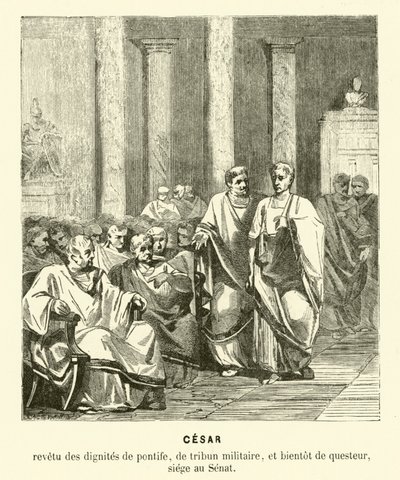 Julius Caesar a római szenátusban (metszet) alkotó: French School