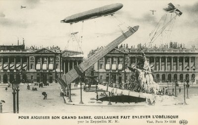 II. Vilmos császár elképzelte, hogy Zeppelin (litho) eltávolítja az obeliszket Párizsból alkotó: French School