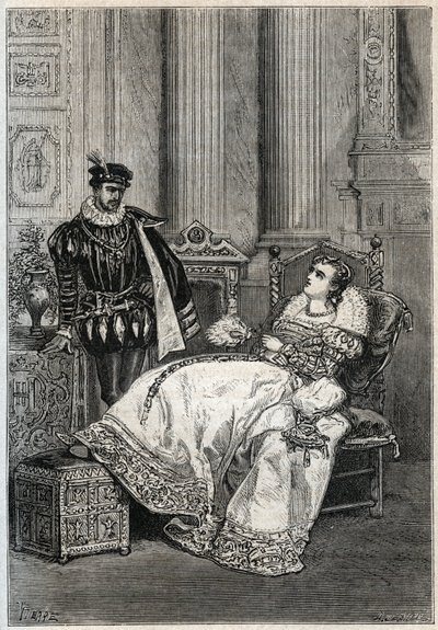 II. Henrik király (1519-1559) és Diane de Poitiers (1499-1566) - II. Henrik francia és Diane de Poitiers - metszet Jules Michelet "" Histoire de France" című művéből - 1876-1877 - alkotó: French School