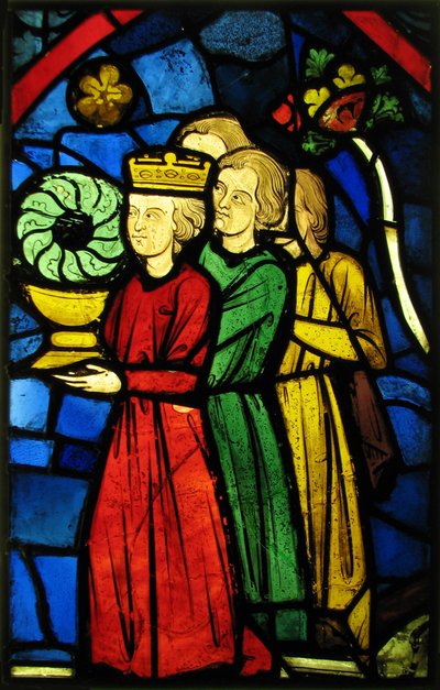 IX. Lajos király a töviskoronát cipelő, 1245-48 körül (fémüveg és üveges festék) alkotó: French School