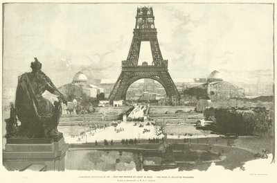 Az 1889-es egyetemes kiállítás, a Champ de Mars alkotásainak állapota, kilátás a Trocadero palotából, M H-C Godefroy fényképe szerint (metszet) alkotó: French School