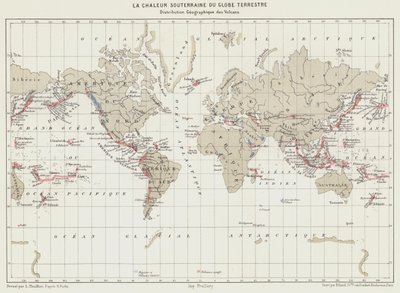A Föld föld alatti hő, a vulkánok földrajzi eloszlása (színes litho) alkotó: French School