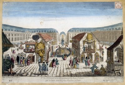 A St Ovide vásár, a párizsi Vendome hely - metszet alkotó: French School