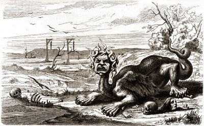 La Frond (1648-1653): kígyószőrű szörnyeteg, emberi hullák és csontvázak felett áll. alkotó: French School