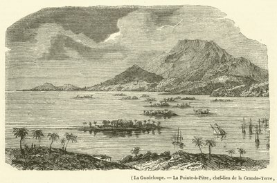 Guadeloupe, La Pointe-a-Pitre, Grande-Terre fővárosa, részben elpusztult az 1843. február 8-i földrengésben (metszet) alkotó: French School