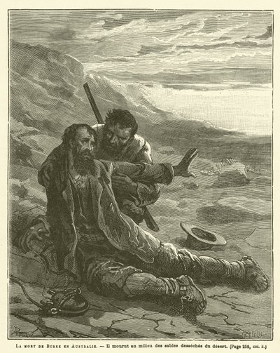 Burke halála Ausztráliában (metszet) alkotó: French School