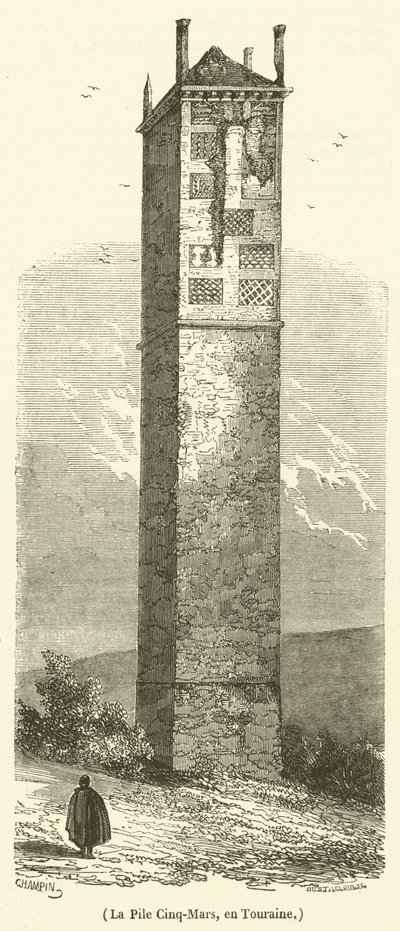 A Cinq-Mars cölöp Touraine-ban (metszet) alkotó: French School