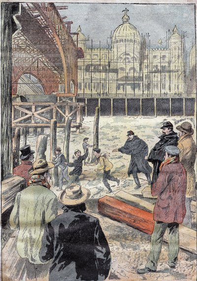 La Seine gelee, az egyetemes kiállításra épített vashíd közelében, a Pont des Invalides mellett, 1899 telén. Metszet „” Le Pelerin”-ben” 1899.12.31. alkotó: French School