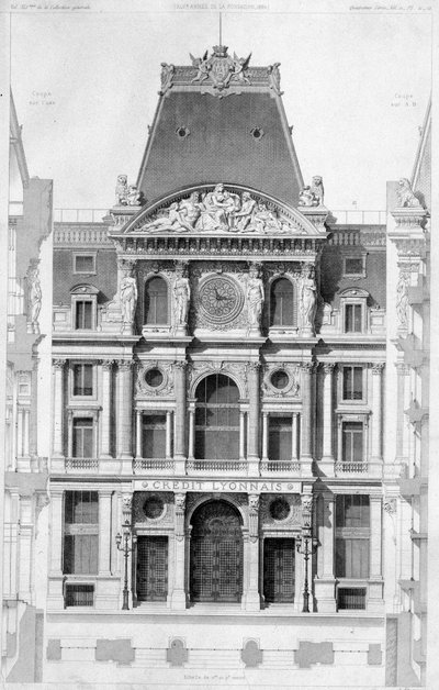 A Crédit Lyonnais homlokzata, bd des Italians - metszet, XX. alkotó: French School