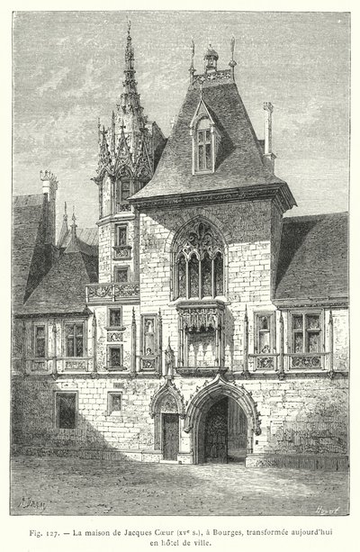 Jacques Coeur háza, 15. század, Bourges-ban, ma városházává alakították át (metszet) alkotó: French School