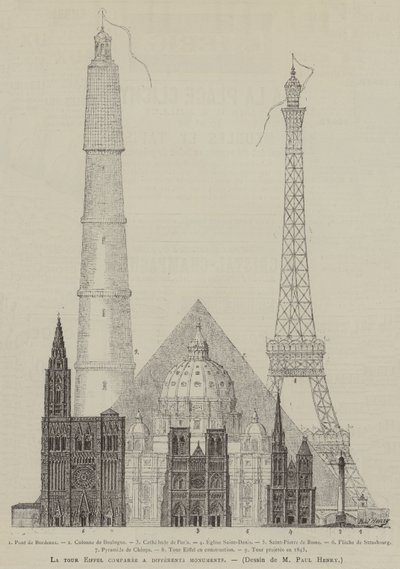 La tour Eiffel comparee a differents monuments (metszet) alkotó: French School