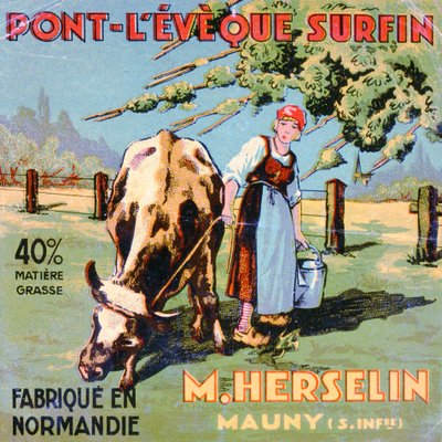 M. Herselin sajtkészítő Pont-LEveque sajt címkéje, XX. század eleje alkotó: French School