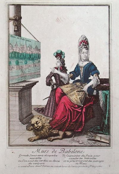 Szemiramiszt és a babiloni függőkerteket ábrázoló hölgy (színes litográfia) alkotó: French School