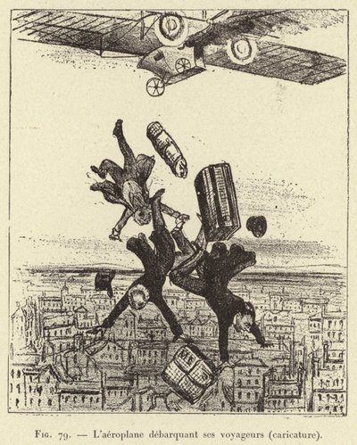 Utasait kiszálló repülőgép (karikatúra) (metszet) alkotó: French School