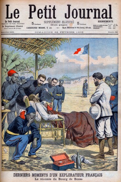 Egy francia felfedező, Pierre Marie Robert Du Bourg de Bozas vikomt (1871-1903) utolsó pillanatai a trópusi afrikai Bourg de Boza-ban „Le Petit Journal” február 22. alkotó: French School