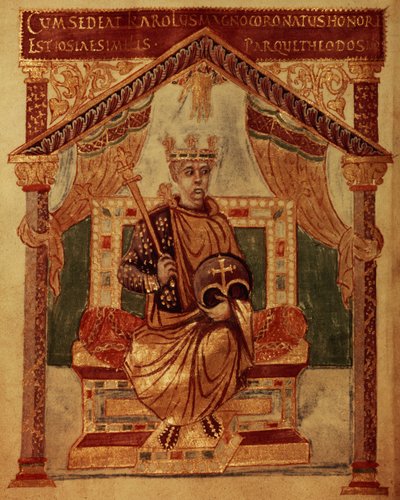 Lat 1152 f.3v Nagy Károly (Carolus Magnus, Nagy Károly) (747-814) a frankok királya és a nyugati keresztény császár, Merész Károly zsoltárából alkotó: French School