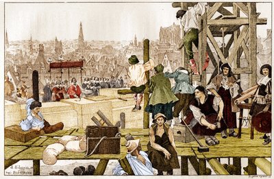 A Sorbonne első kövének lerakása Richelieu bíboros által, Rouen Francois du Harlay boltíve jelenlétében a XVII. alkotó: French School
