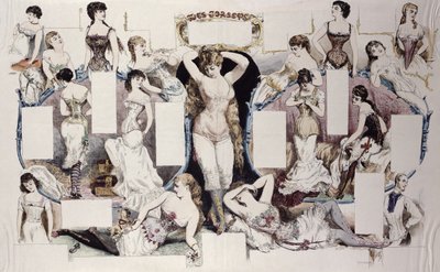 Elrendezési illusztrációk egy női fehérneműről szóló cikkhez, a La Vie Parisienne-ből, 1870 körül alkotó: French School
