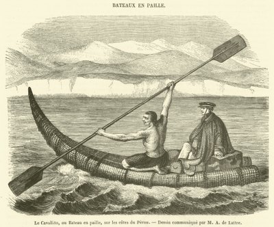 A Cavallito vagy szalmacsónak Peru partjainál (metszet) alkotó: French School