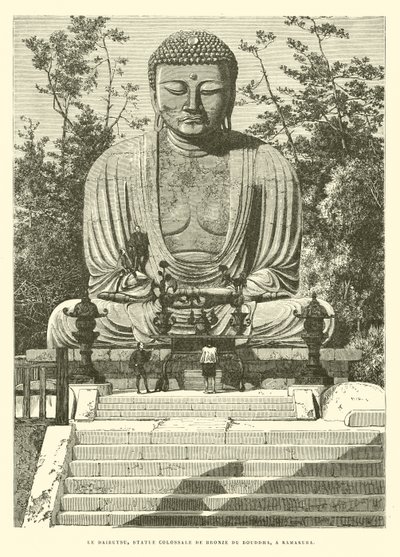 A Daibutsu, Buddha kolosszális bronzszobra Kamakurában (metszet) alkotó: French School