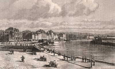 Le Havre - Normandie - metszet a „La France illustree: földrajz, történelem, közigazgatás statisztika” című könyvében, V.A. Maláta-barna. 1884 alkotó: French School