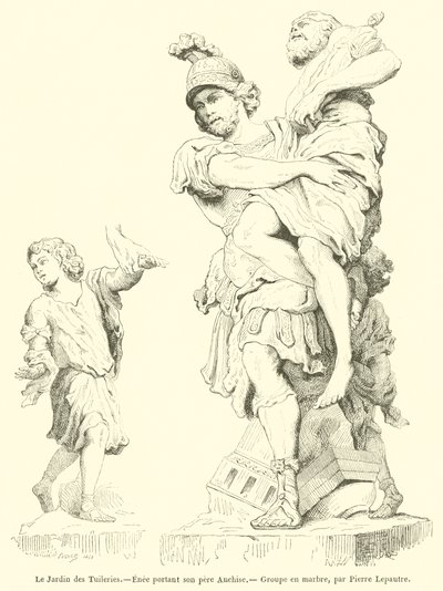 A Tuileries-kert, Aeneas apját, Anchisest viszi (metszet) alkotó: French School