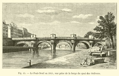 A Pont-Neuf 1845-ben, kilátás a Quai des Orfevres partjáról alkotó: French School