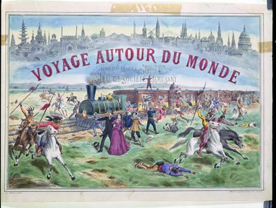 Le Voyage Autour du Monde, Jules Verne (1828-1905) A világ körül 80 nap alatt című filmje alapján készült játék dobozának borítója alkotó: French School