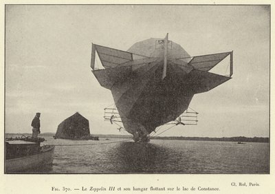 A Zeppelin III és úszó hangárja a Bodeni-tavon (metszet) alkotó: French School