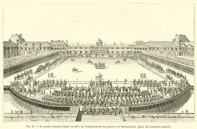 1662-ben a nagy körhinta Mademoiselle parterére, a jelenlegi Place du Carrouselre néz. alkotó: French School