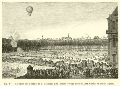 A Tuileries-kert 1783. december 1-jén, MM Charles és fiatalabb Robert második repülőútja alkotó: French School