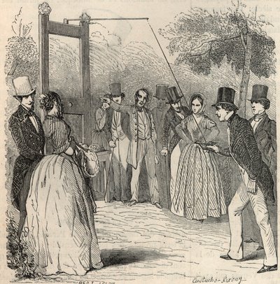 Galambvadászat a párizsi Mabille kertben a 19. században – Edmond Texier 1852-es metszete „Tableau-de-Paris”-ban alkotó: French School
