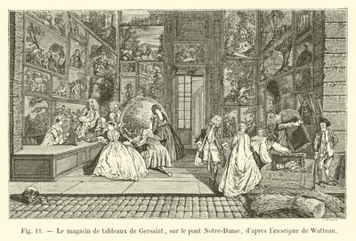 Gersaint képboltja, a Notre-Dame hídon, Watteau felirata után alkotó: French School