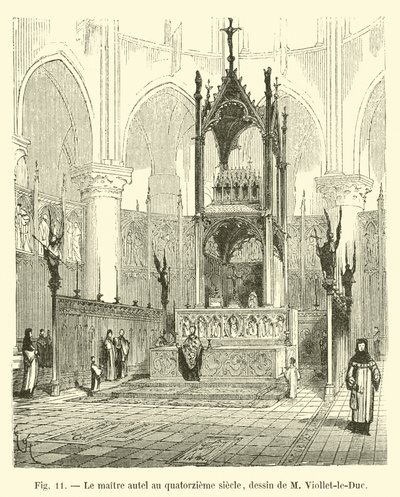 A tizennegyedik századi főoltár, M Viollet-le-Duc rajza alkotó: French School