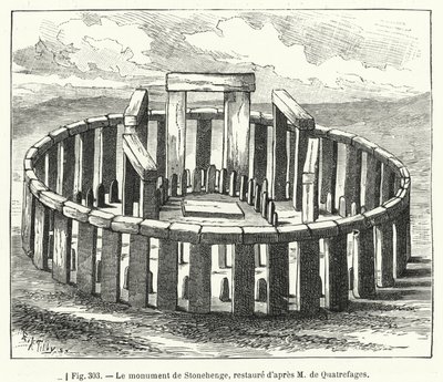 Stonehenge emlékműve, M de Quatrefages után restaurálva (metszet) alkotó: French School