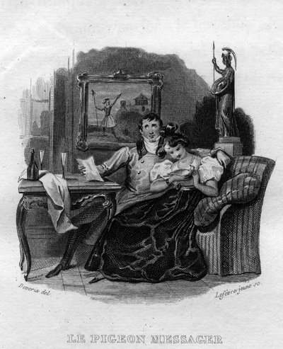 A hírnökgalamb, Chanson de Beranger Pierre Jean de Beranger (1780-1857) francia költő és dalszerző „Az életmű befejeződik” című művében (1834). alkotó: French School