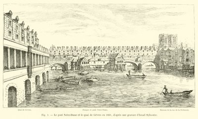 A Notre-Dame híd és a Quai de Gesvres 1660-ban, Israel Sylvestre metszetét követően alkotó: French School