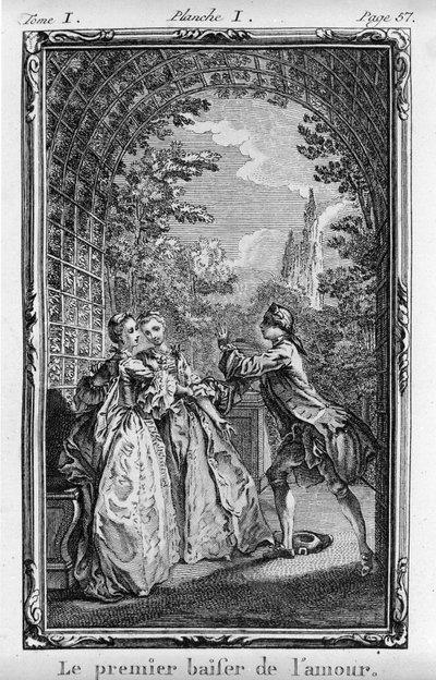 A szerelem első csókja Illusztráció Jean Jacques Rousseau (1712-1788) "Julie ou La Nouvelle Heloise" című művéből, 1769-es kiadás. alkotó: French School
