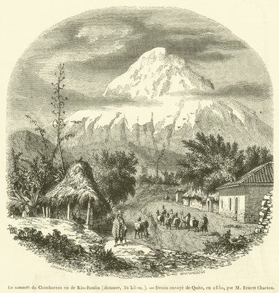 Chimborazo csúcsa Rio-Bambából nézve, távolság, 32 kilométer (metszet) alkotó: French School