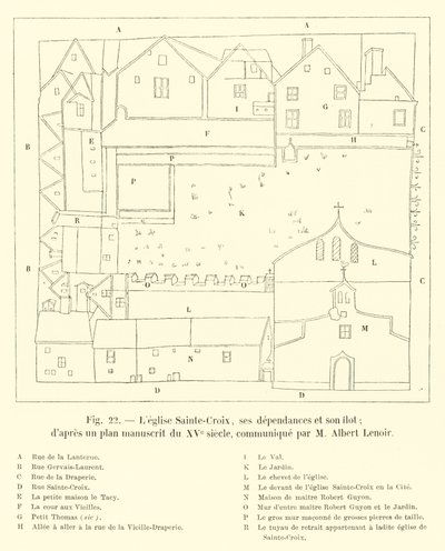 Sainte-Croix templom, melléképületei és szigete; századi kéziratos terv szerint, amelyet M Albert Lenoir közölt alkotó: French School