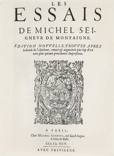 Michel de Montaigne „Les Essais”, 1595-ben megjelent (metszet) alkotó: French School
