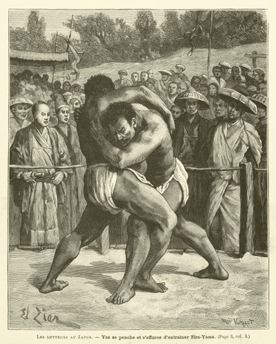 Birkózók Japánban (metszet) alkotó: French School