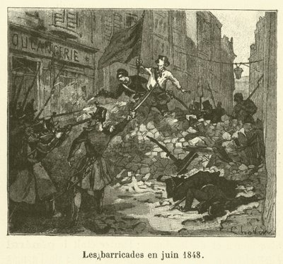 Barikádok 1848 júniusában (metszet) alkotó: French School