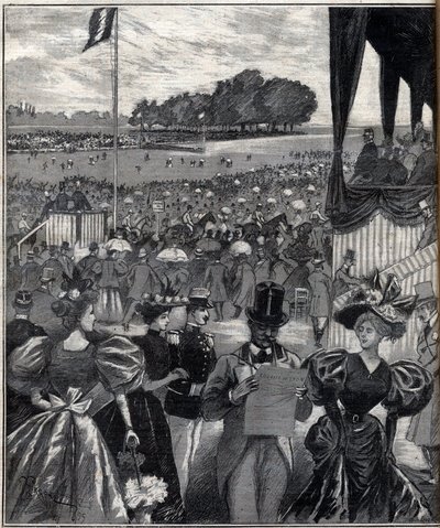 Les courses de lyon (lyoni versenypályák) - a Grand Prix után - metszet az 1895-ös „Le Progres illustrious”-ban alkotó: French School