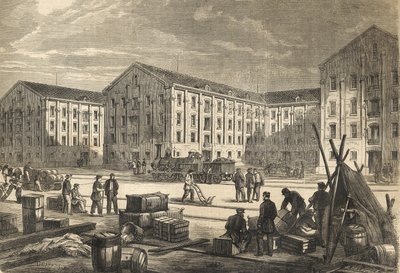 Les docks de Rouen en en 1866 – Rouen dokkjai 1866-ban – metszet alkotó: French School