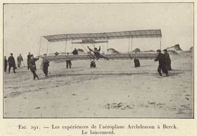 Az Archdeacon repülőgép tapasztalatai Berckben, A kilövés (metszet) alkotó: French School